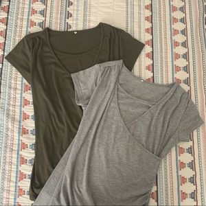 Set of 2 Maternity Nursing Tops in Grey Gray and Green